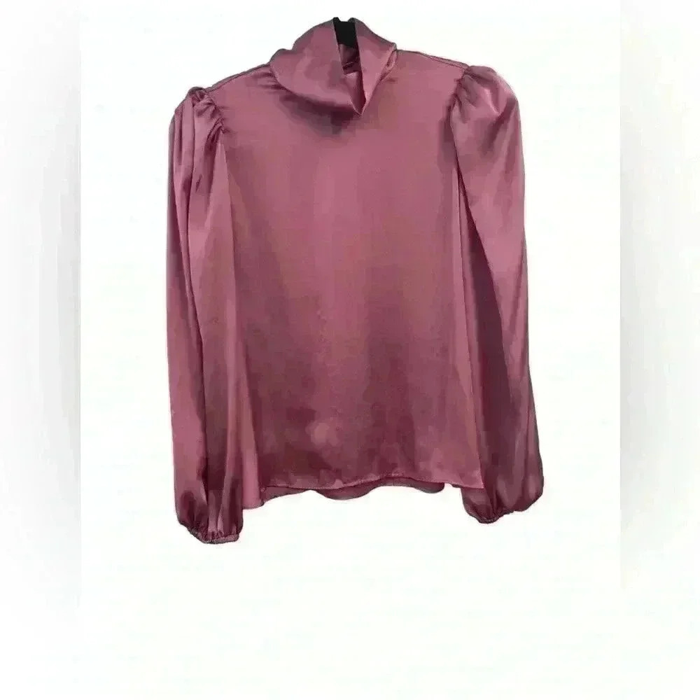 Dusty Rose Mauve Satin Effect Blouse size small - Picture 2 of 5